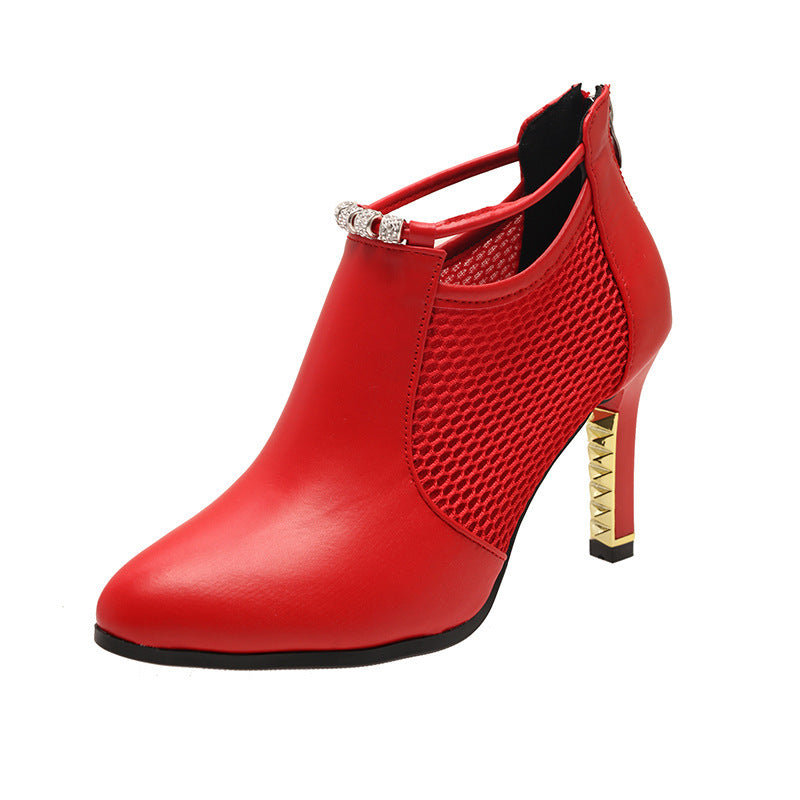 Damen Glamouröse und modische Ankle Boots mit Netz- und glänzenden Details EB