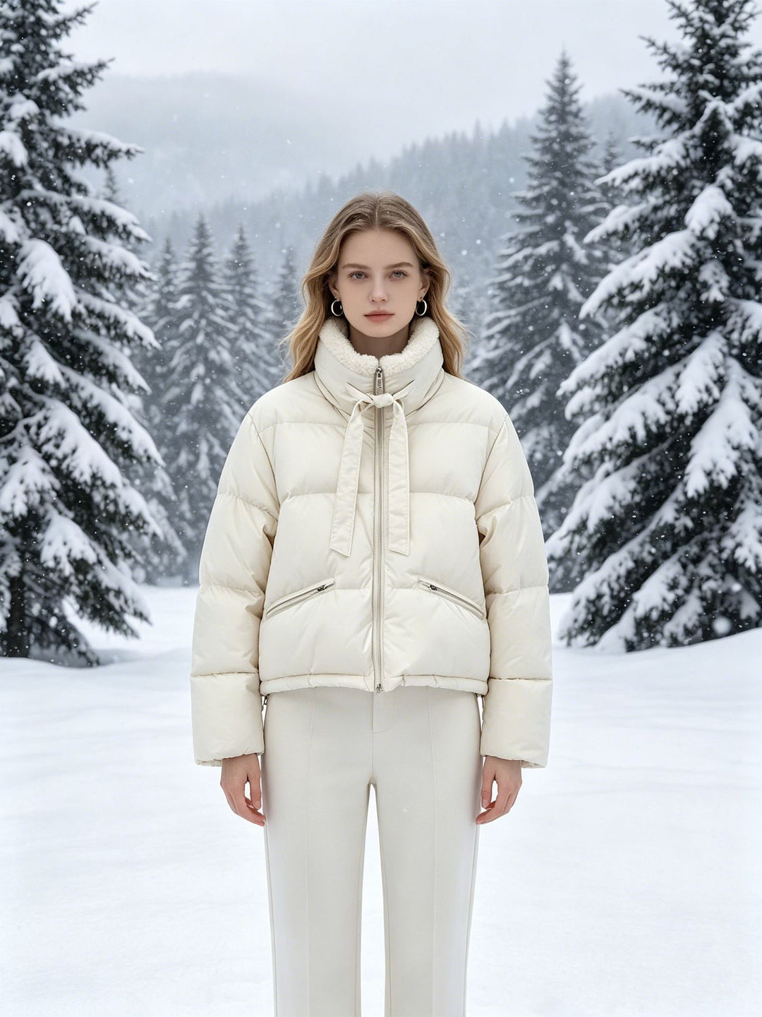 Damen nan cropped wattierte Jacke mit Sherpa-Kragen, hochschließendem Stehkragen und verdecktem Reißverschluss EB
