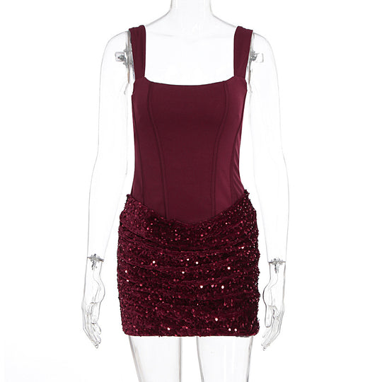 Damen Glamouröses Partykleid mit Pailletten und Raffung EB