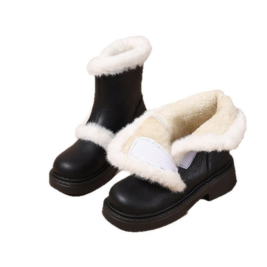 Damen Modische Winterstiefel mit luxuriösem Kunstfellkragen EB