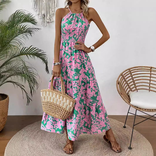 Damen Maxikleid mit floralem Muster und elastischem Tailleneinsatz EB