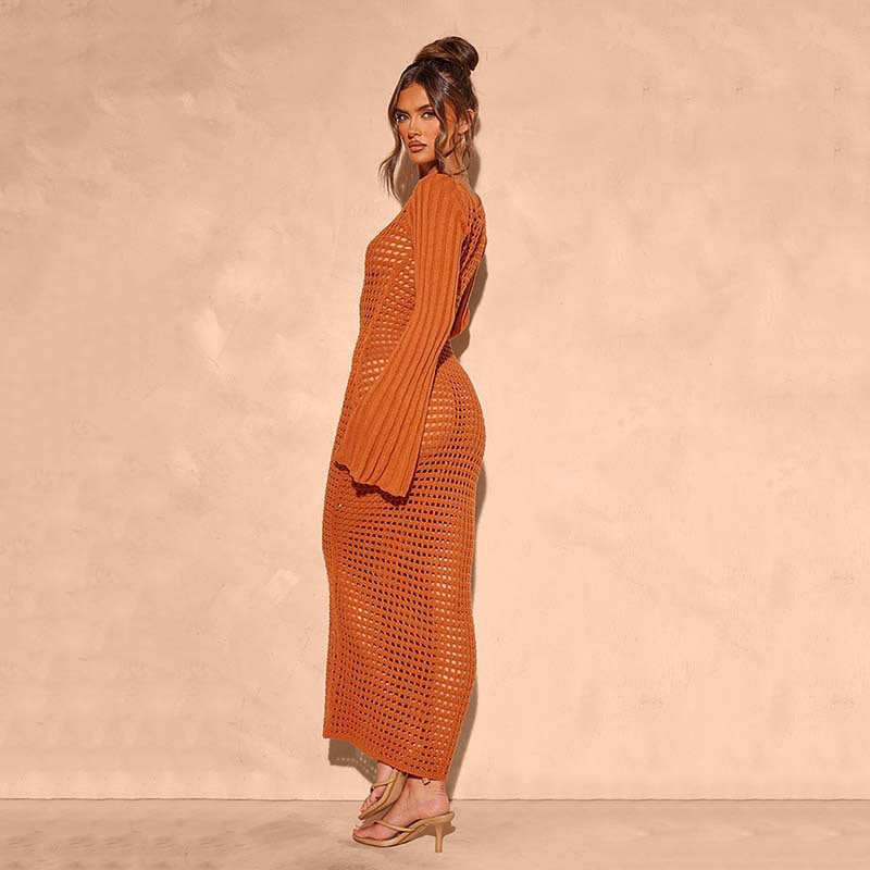 Damen figurbetontes Netzkleid mit raffiniertem Muster EB