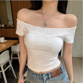 Damen Off-Shoulder Shirt mit subtilen Muster EB