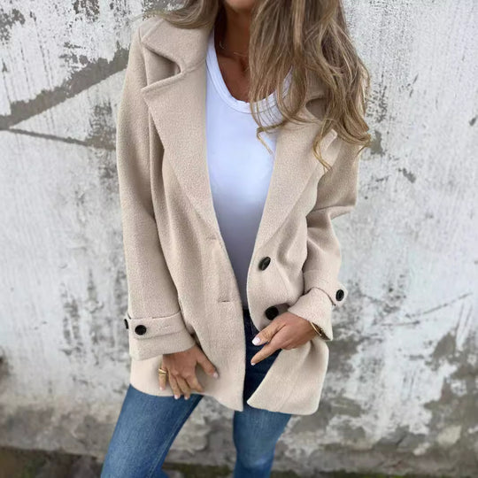 Damen zeitloser Wolle-Blazer mit praktischem Reverskragen und Taschen EB