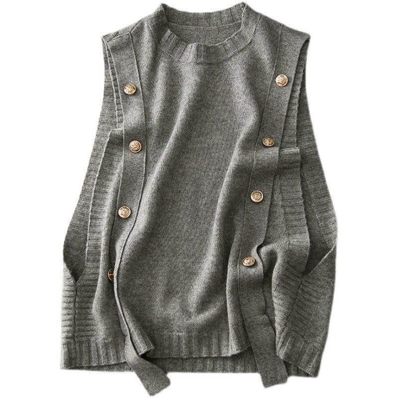 Damen Strickweste mit dekorativen Knöpfen und modischem Design EB