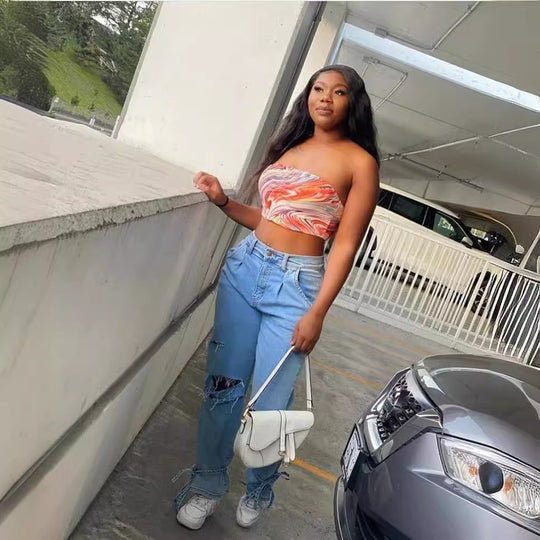 Damen lässige Mom-Jeans mit angesagtem destroyed Look EB