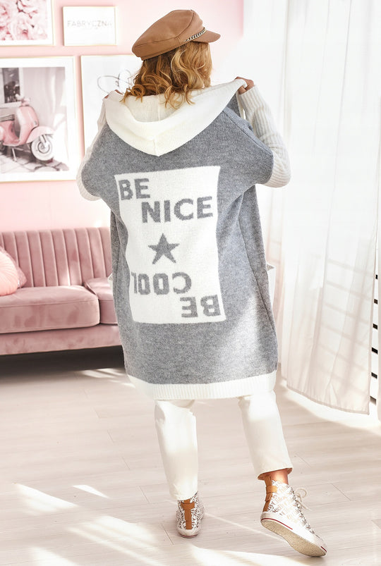 Damen Strickmantel mit Kapuze und modischem Farbblockdesign EB