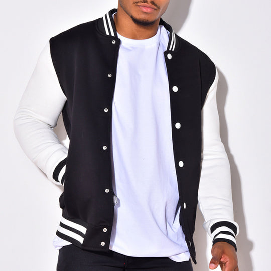 Herren Collegejacke mit kontrastierenden Ärmeln und Druckknopfverschlüssen EB