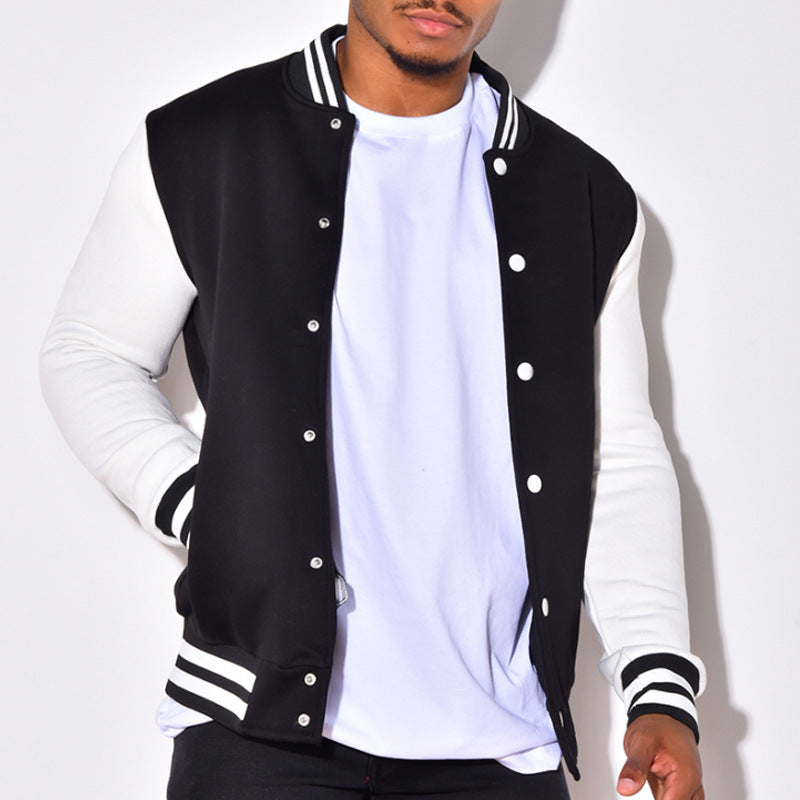 Herren nan Retro-Sport-Bomberjacke mit Druckknopfleiste, Kontrastärmeln und Rippbündchen EB
