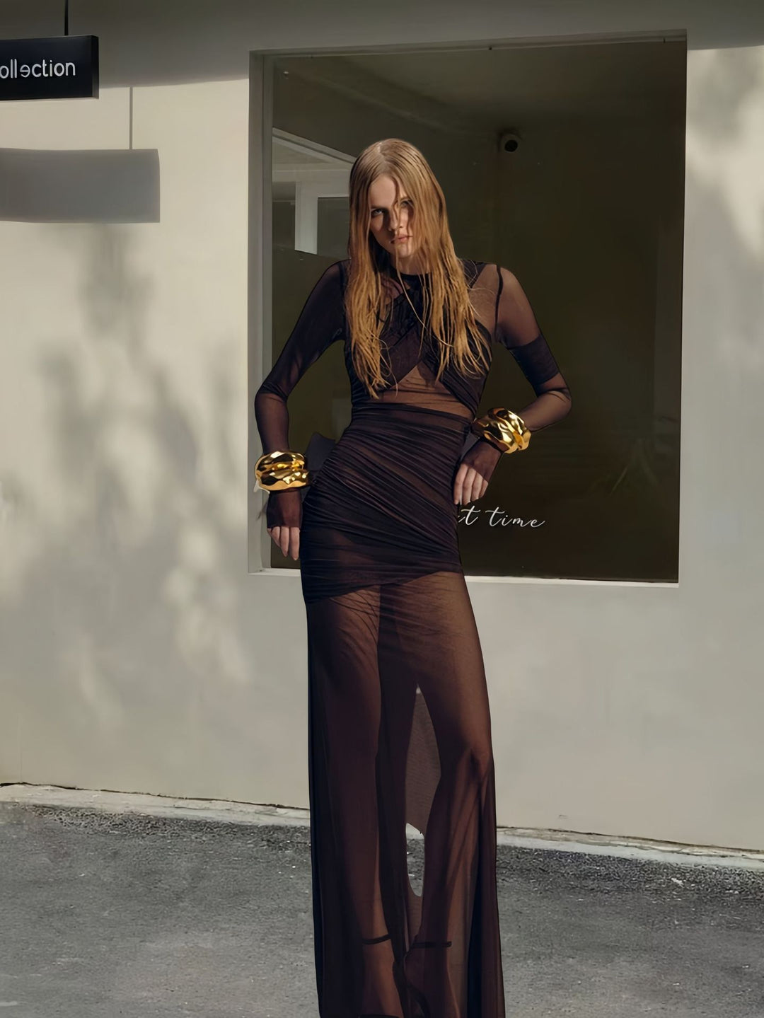 Damen Figurbetontes Wickelkleid mit raffinierten Drapierungen und langem Arm EB