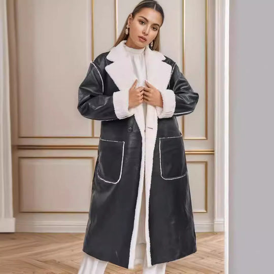 Damen hochwertiger Oversized-Mantel mit weichem Teddyfutter EB