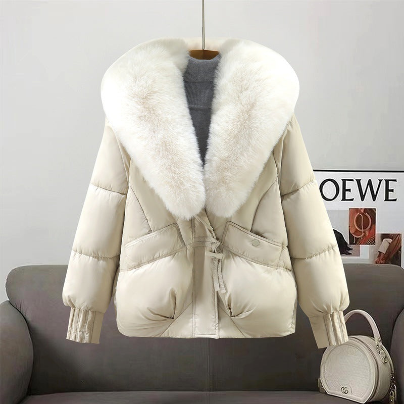 Damen Modische und gefütterte Winterjacke mit abnehmbarem Kunstfellkragen EB