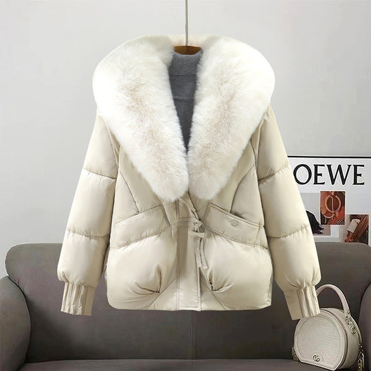Damen Modische und gefütterte Winterjacke mit abnehmbarem Kunstfellkragen EB