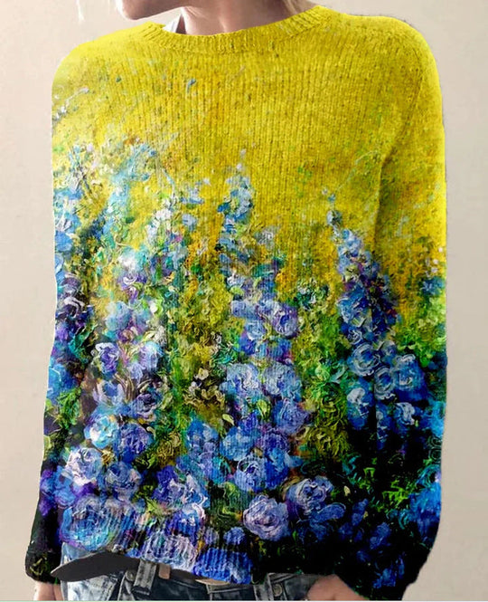 Damen-Strickpullover mit 3D-Blumendruck