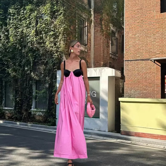 Damen Maxikleid mit geformtem Oberteil und schwingendem Rock EB