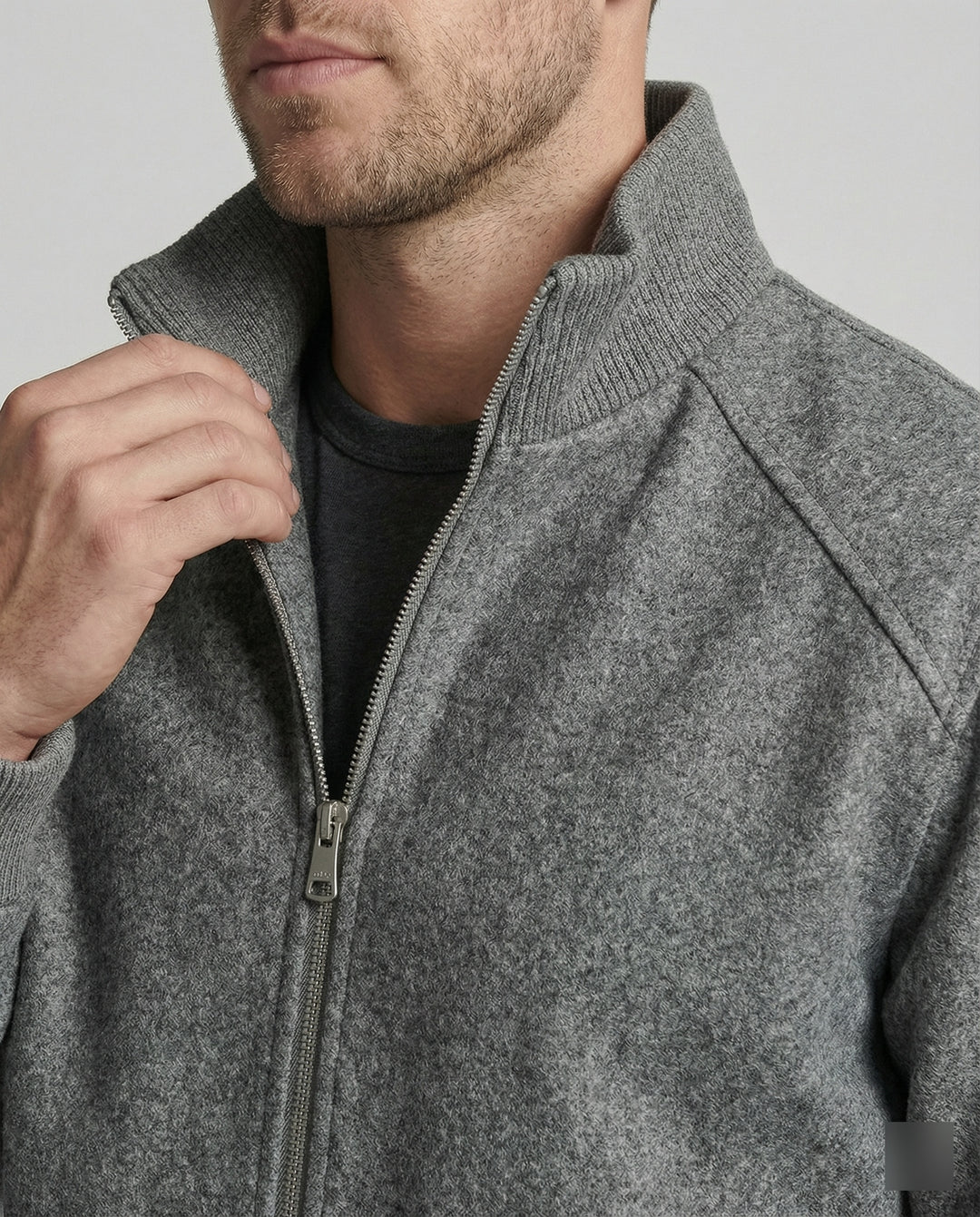 Herren kastig geschnittene Wollmix-Zipjacke mit Stehkragen Raglanärmeln und Rippbündchen EB