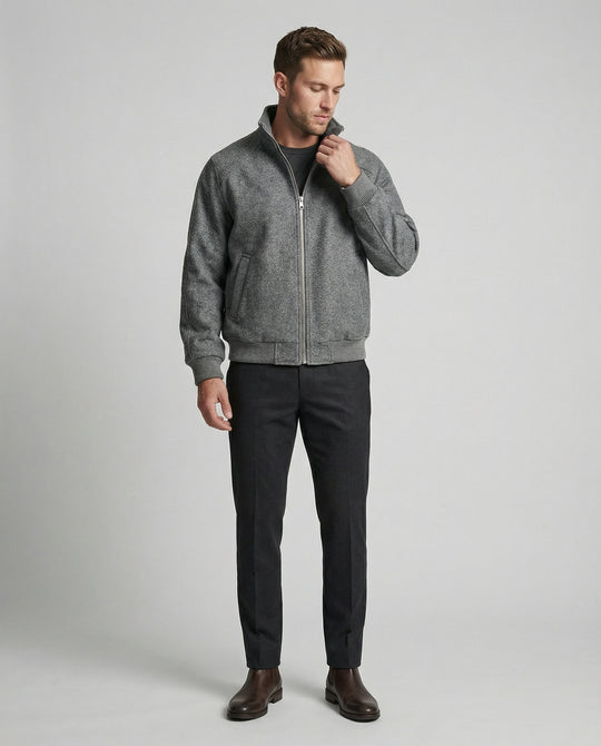 Herren kastig geschnittene Wollmix-Zipjacke mit Stehkragen Raglanärmeln und Rippbündchen EB