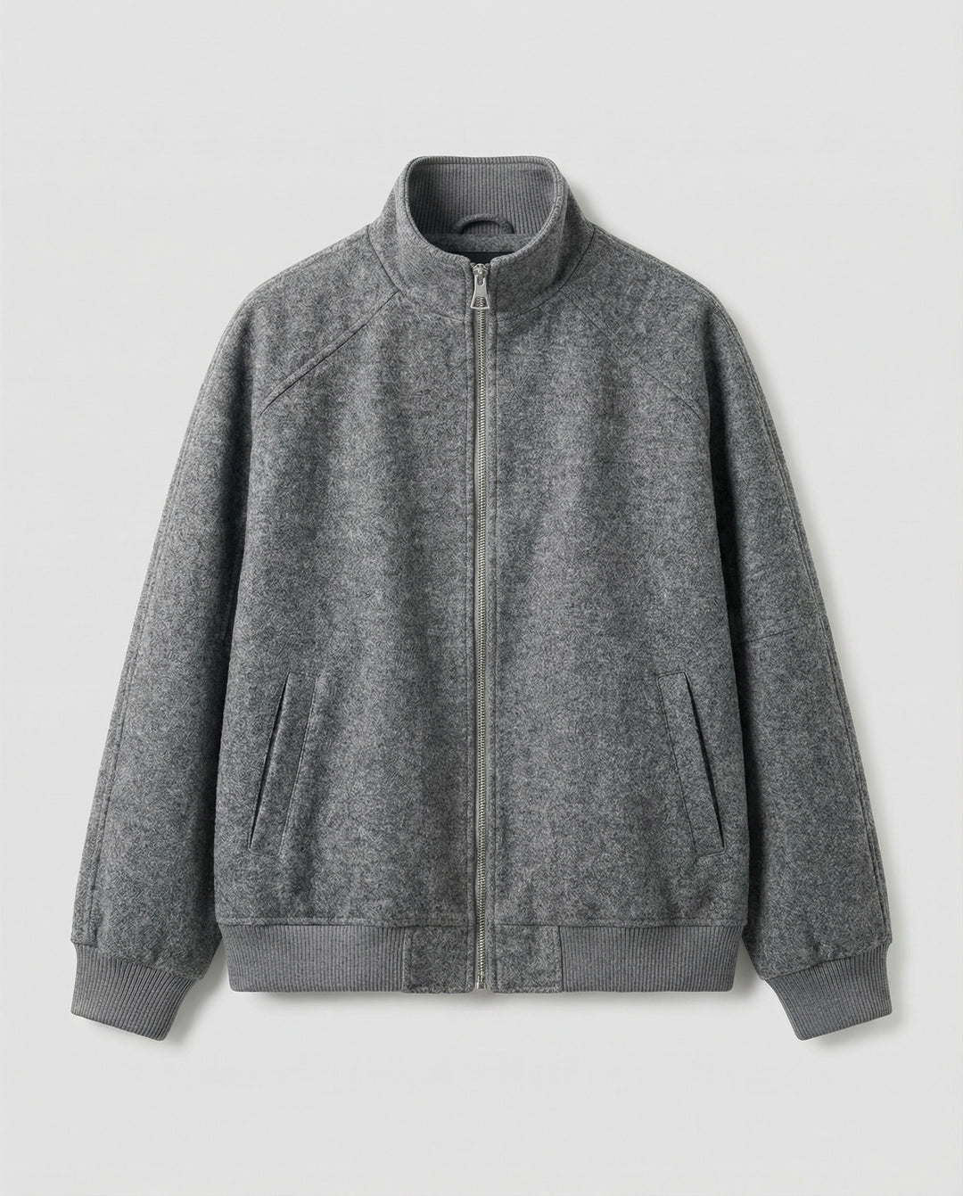 Herren kastig geschnittene Wollmix-Zipjacke mit Stehkragen Raglanärmeln und Rippbündchen EB