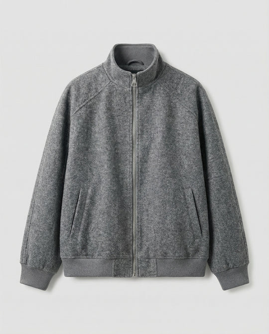 Herren kastig geschnittene Wollmix-Zipjacke mit Stehkragen Raglanärmeln und Rippbündchen EB