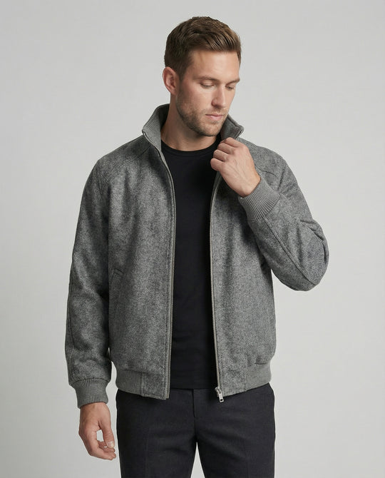Herren kastig geschnittene Wollmix-Zipjacke mit Stehkragen Raglanärmeln und Rippbündchen EB