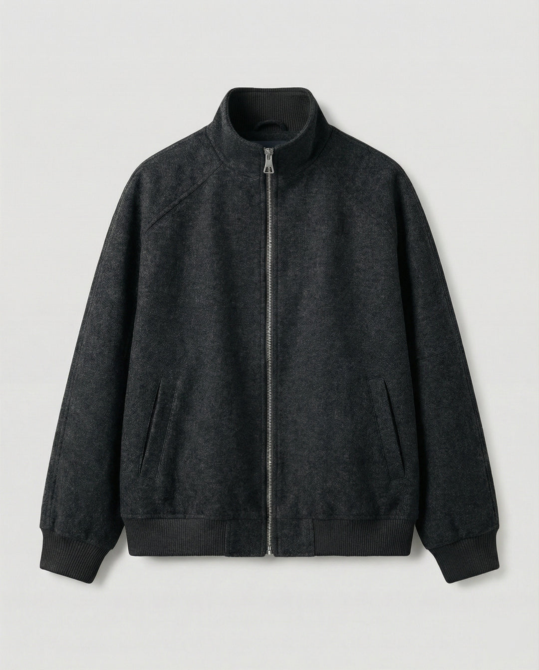 Herren kastig geschnittene Wollmix-Zipjacke mit Stehkragen Raglanärmeln und Rippbündchen EB