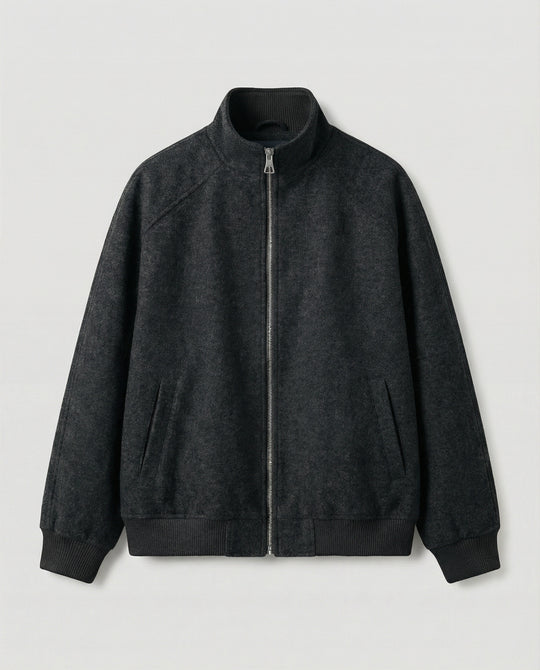 Herren kastig geschnittene Wollmix-Zipjacke mit Stehkragen Raglanärmeln und Rippbündchen EB
