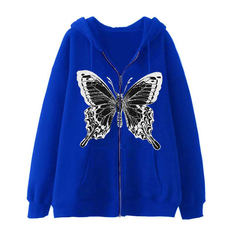 Damen Zip-Hoodie mit ausdrucksstarkem Schmetterlingsmotiv EB