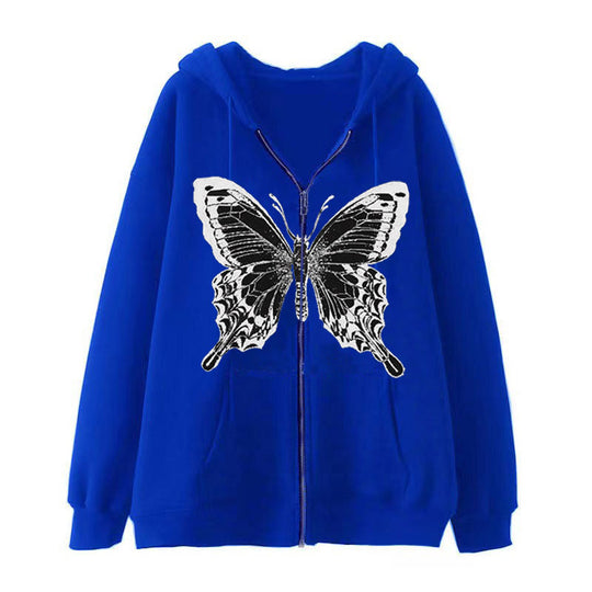 Damen Zip-Hoodie mit ausdrucksstarkem Schmetterlingsmotiv EB