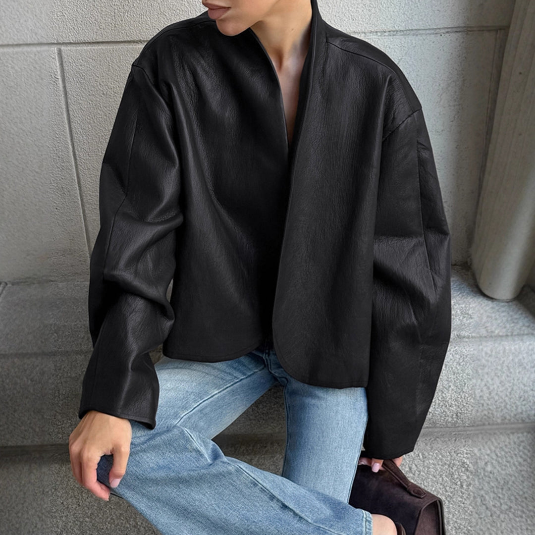 Damen modische Cropped Jacke mit voluminösen Ärmeln EB