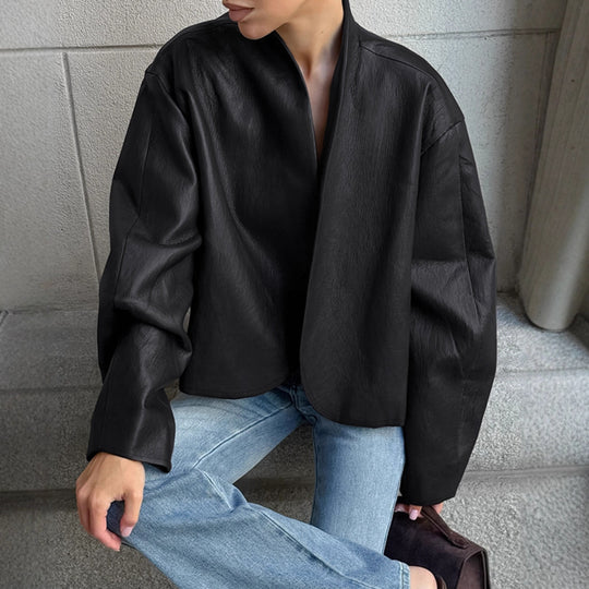 Damen modische Cropped Jacke mit voluminösen Ärmeln EB