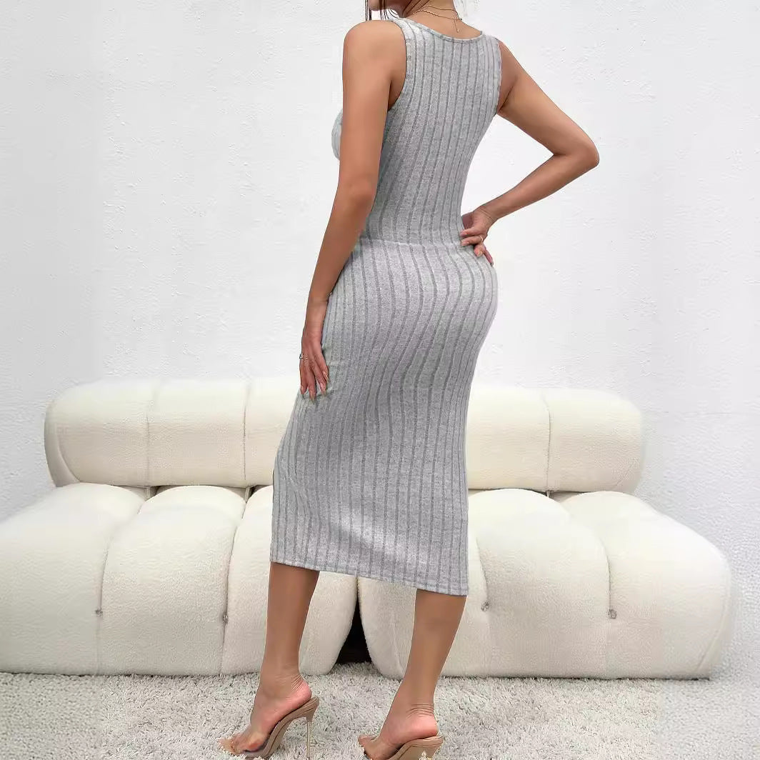Damen Figurbetontes Trägerkleid mit seitlichem Schlitz EB