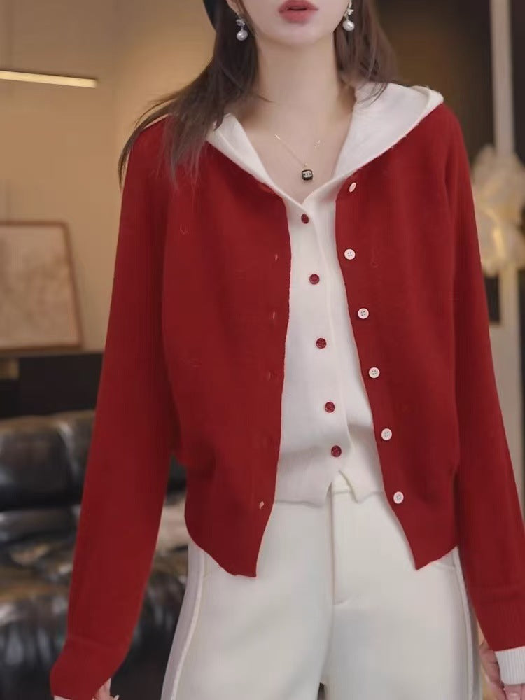 Damen Kuscheliger Cardigan mit Kapuze und Knopfdesign EB