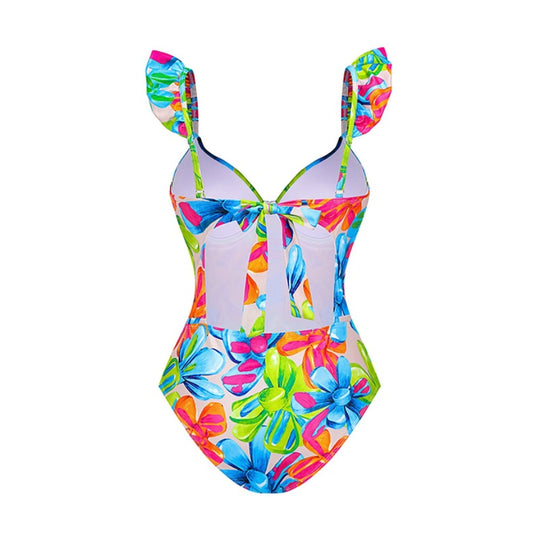 Damen Einteiler Badeanzug mit raffinierten Cut-Out-Details und floralem Design EB