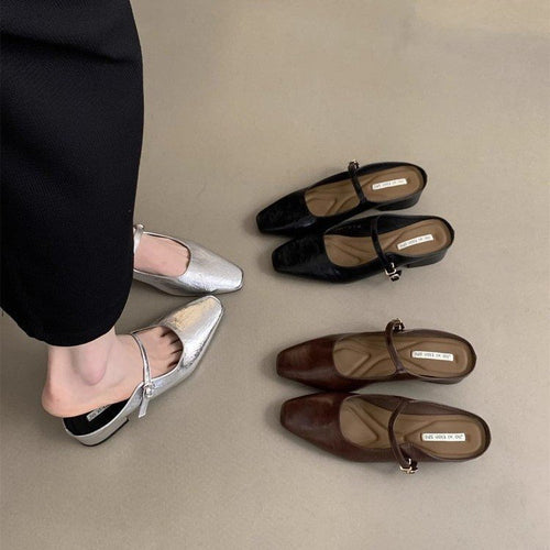 Damen elegante Slip-On Pantoletten mit verstellbarem Riemchen und komfortablem Fußbett EB