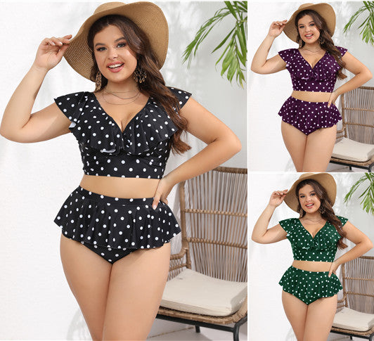 Damen Polka-Dot Badeanzug mit schmeichelhaftem Rüschenrock EB