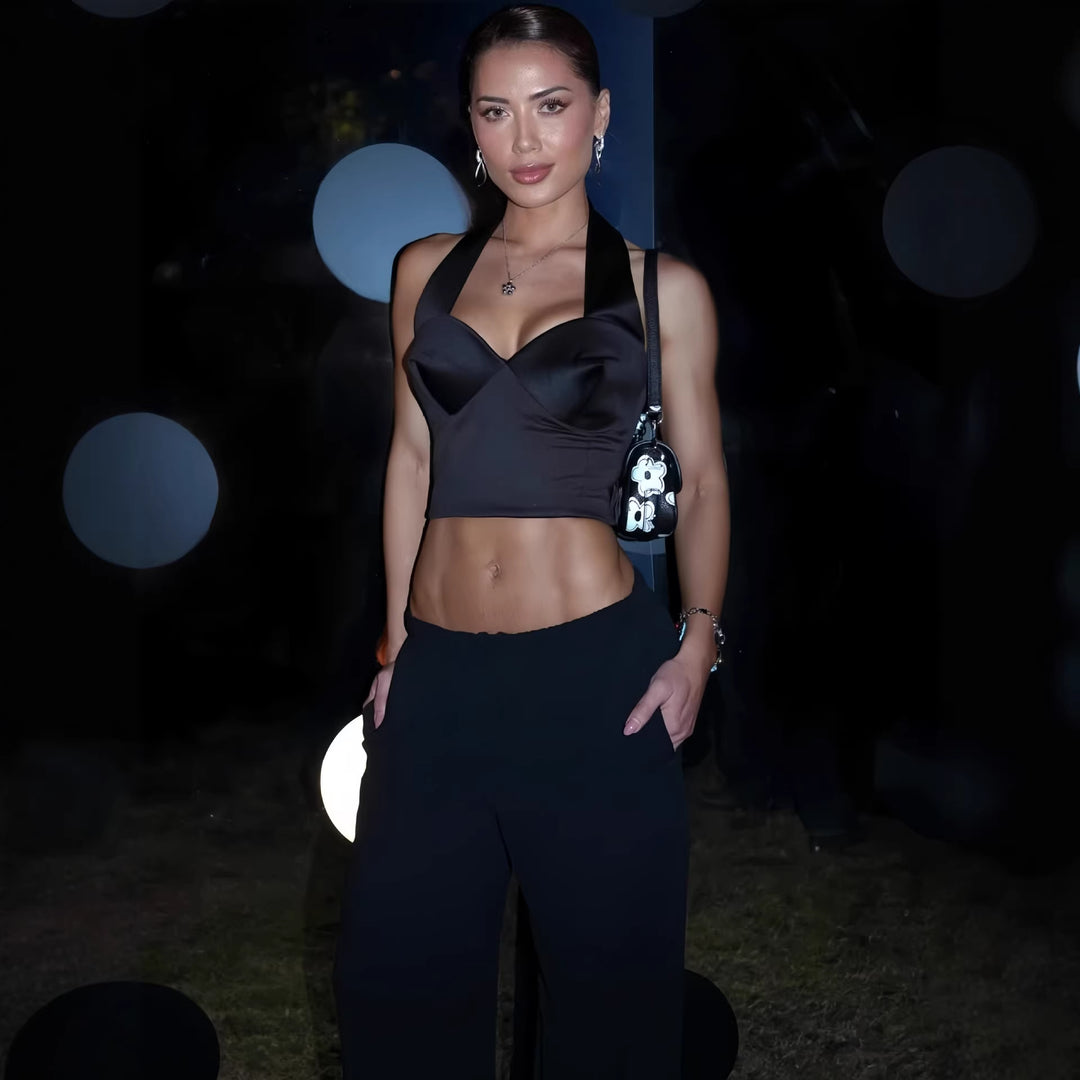 Damen Stylisches Cropped Top mit Halterhals und Bügeln EB