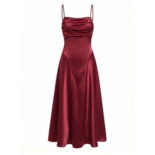 Damen Satin Abendkleid mit Drapé-Ausschnitt EB
