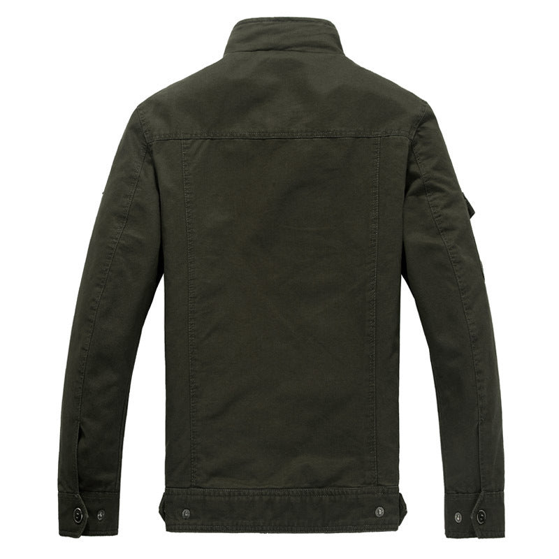 Herren nan leichte Canvas-Fieldjacke im Military-Stil mit Stehkragen, Schulterklappen und aufgesetzten Brust- und Ärmeltaschen EB