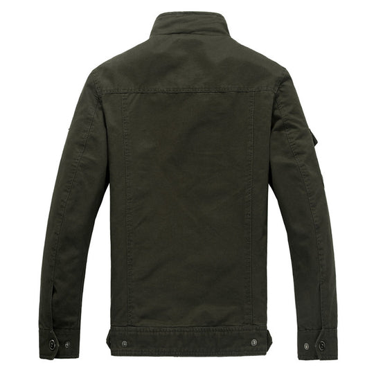 Herren nan leichte Canvas-Fieldjacke im Military-Stil mit Stehkragen, Schulterklappen und aufgesetzten Brust- und Ärmeltaschen EB