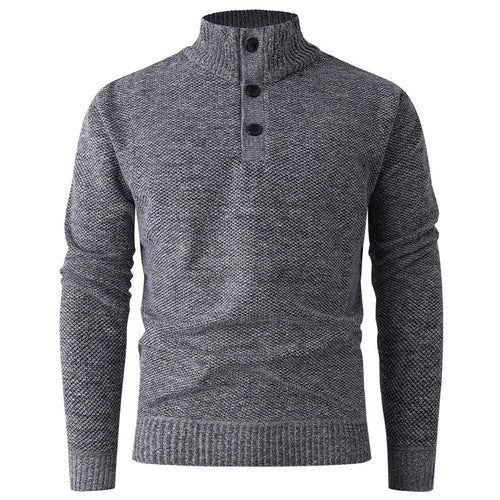 Herren Strickpullover mit hohem Kragen und durchgehendem Knopfverschluss EB