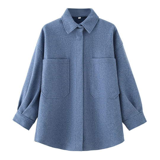 Damen Oversized Hemdjacke aus hochwertigem Wollmix mit praktischen Taschen EB