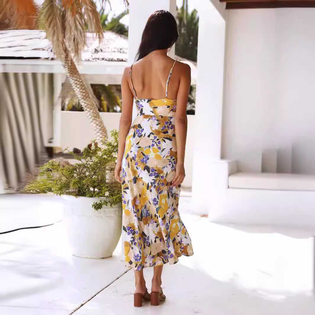 Damen Maxikleid mit floralem Muster und Seitenschlitz EB