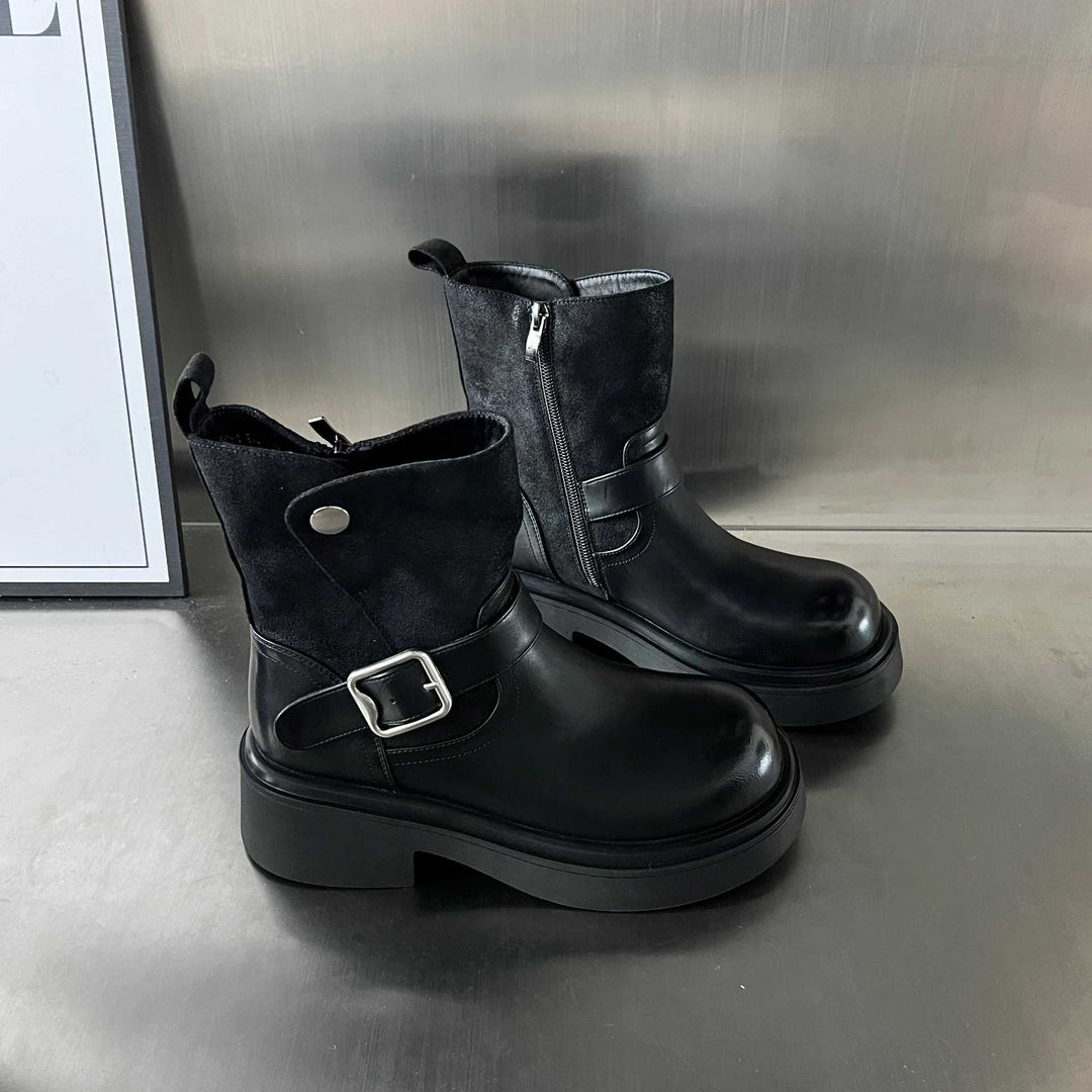 Damen Kick-Boots mit modischem Riemen und stabiler Gummisohle EB