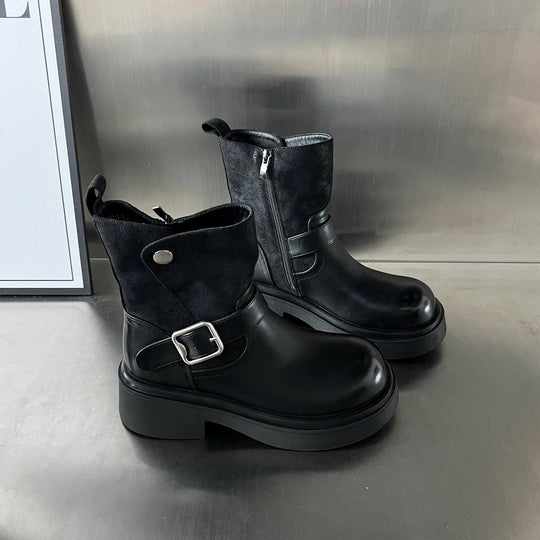 Damen Kick-Boots mit modischem Riemen und stabiler Gummisohle EB