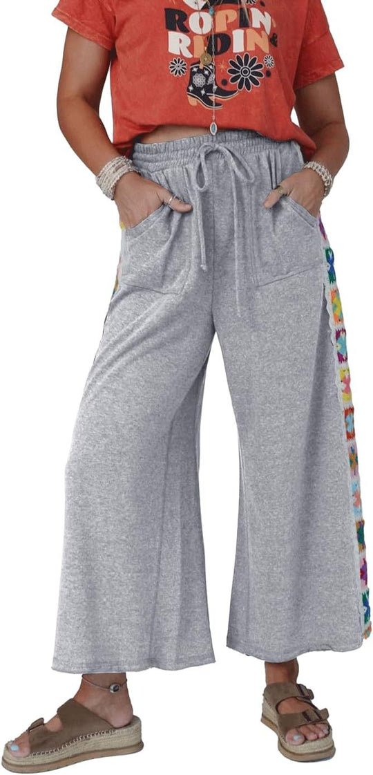 Damen Weite Freizeithose mit buntem Seitenstreifen EB