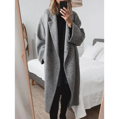 Damen Oversized Wolle-Mantel mit elegantem Revers und doppelt Knopfverschluss EB