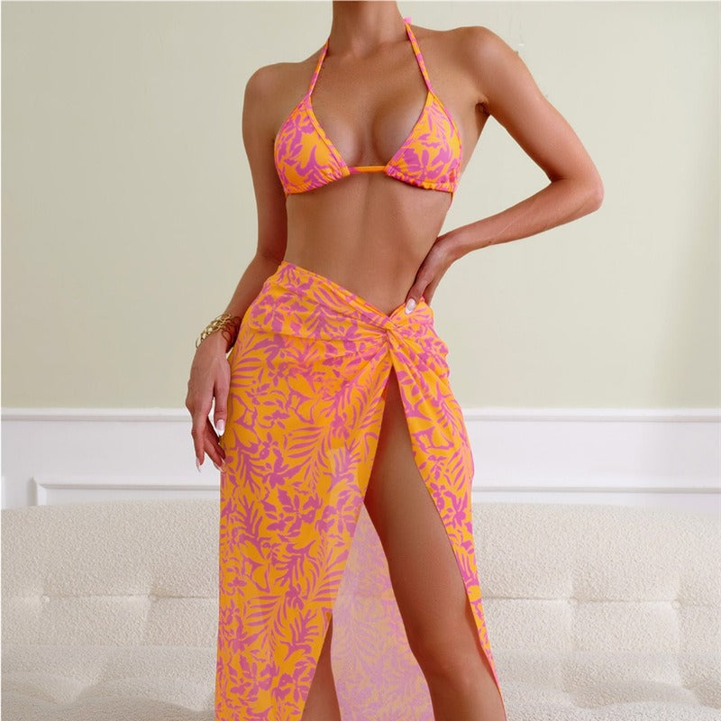 Damen Bikini mit floralem Muster und eleganter Strandumhüllung EB