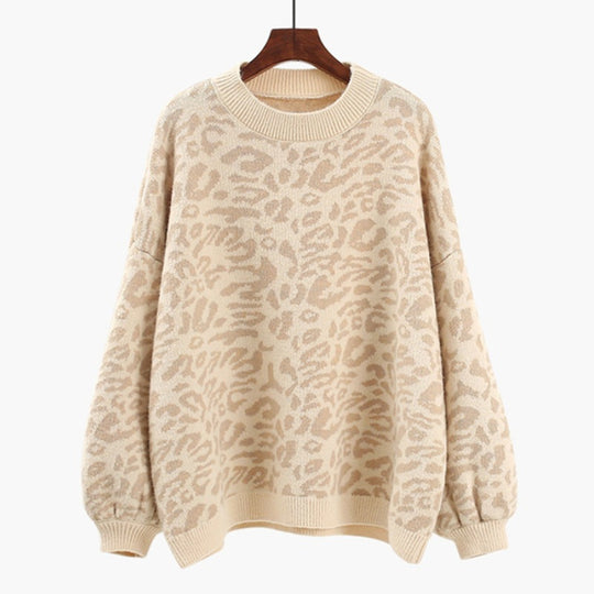 Damen Oversized Strickpullover mit Leopardenmuster und weichem Material EB