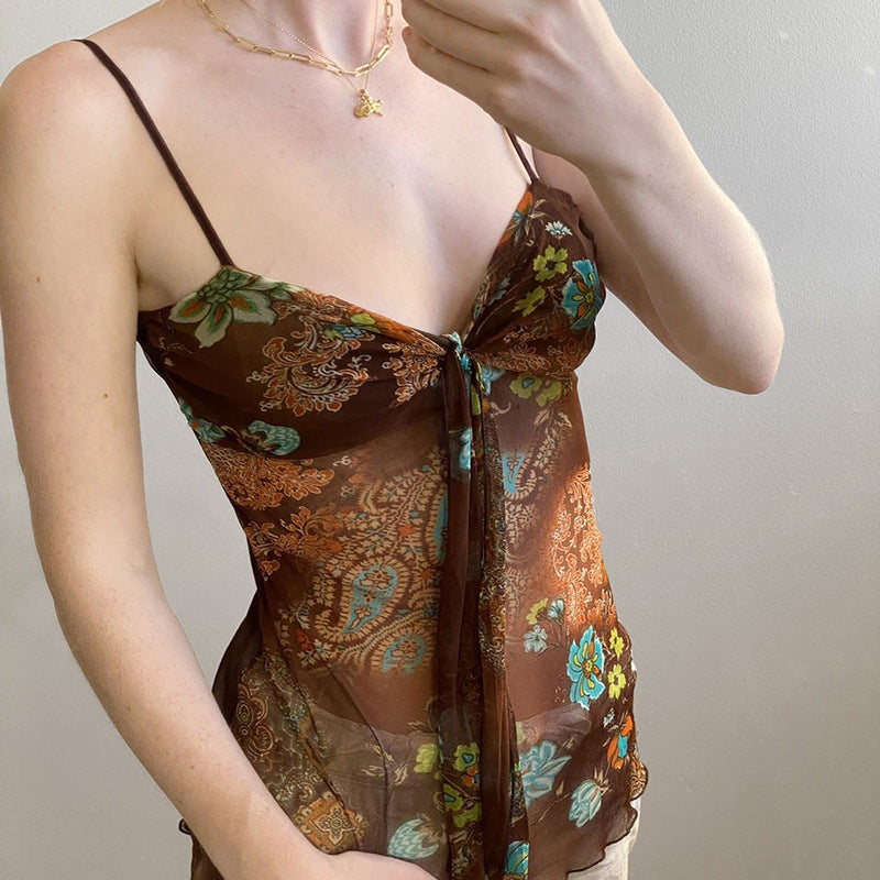 Damen Blumenmuster Spaghetti-Trägertop mit fließendem Design EB
