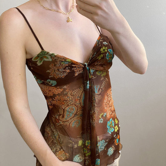 Damen Blumenmuster Spaghetti-Trägertop mit fließendem Design EB
